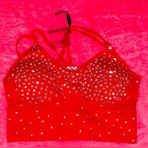 NWT NVGTN RHINESTONE FIRE RED SPORTS BRA